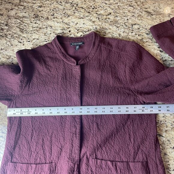 Eileen Fisher  Burgandy Ripple Texture Snap Front Organic Cotton Jacket S - Picture 9 of 10